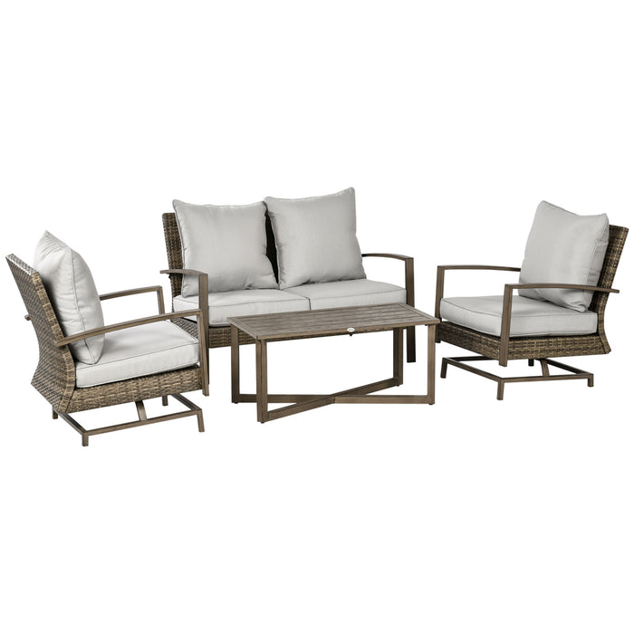 4pc Patio Set with Cushions Rattan Rocking Chair Wicker Loveseat Aluminum Table