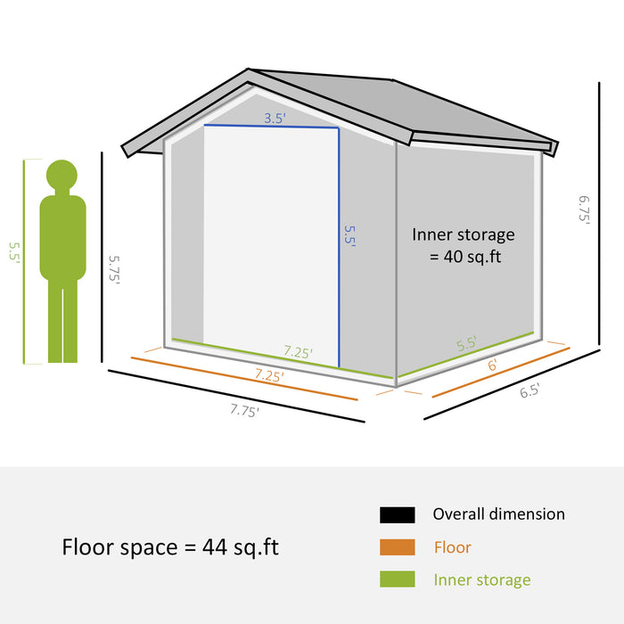 Metal Outdoor Storage Shed 7.7 x 6.4 with 2 Doors 4 Ventilation for Patio Backyard Lawn Outdoor Furniture Brown