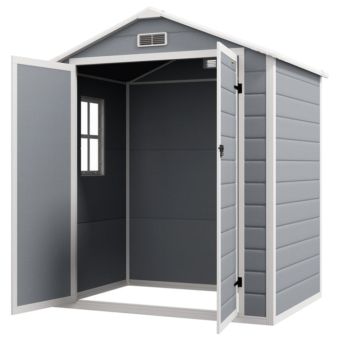 Garden Shed, 6'x4.5'Outdoor Storage Shed with Lockable Doors, Vent, Plastic Utility Tool Shed for Backyard, Patio, Gray