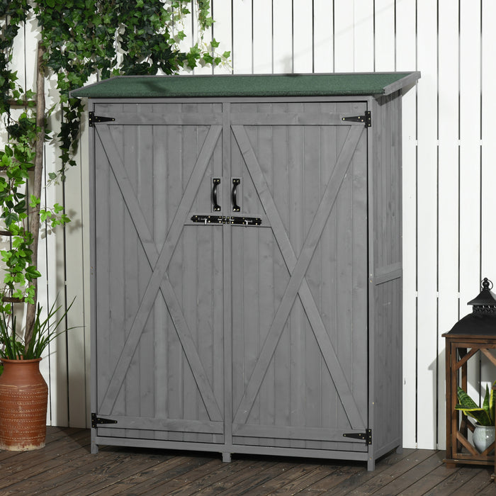 Outsunny Outdoor Wooden Storage Cabinet Garden Shed Utility Tool Organizer Waterproof Asphalt Roof Lockable Doors 3 Shelves Grey