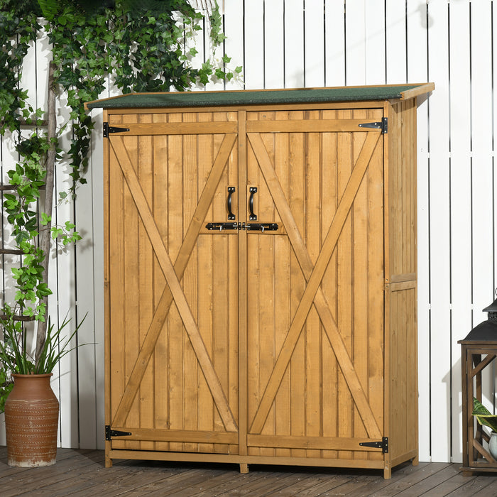 Outsunny Outdoor Wooden Storage Cabinet Garden Shed Utility Tool Organizer Waterproof Asphalt Roof Lockable Doors 3 Shelves Natural