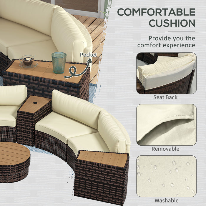 8 Piece Patio Furniture Set with 4 Rattan Sofa Chairs & 4 Tables with Storage & Umbrella Hole, Mixed Brown