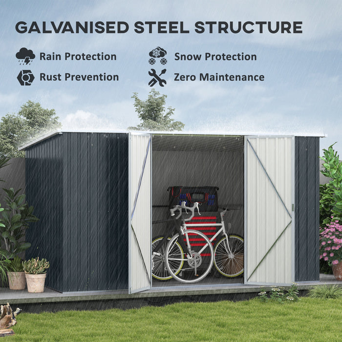 11' x 6' Storage Shed w/ Lockable Door, Galvanized Metal Utility Outdoor Shed for Backyard, Bike, Patio, Cold Gray