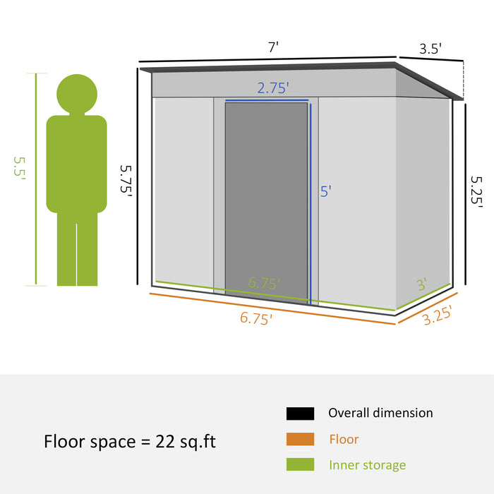 Metal Garden Shed 7' x 3.6' Silver Secure Outdoor Storage with Dual Locking Doors & Ventilation Steel Frame