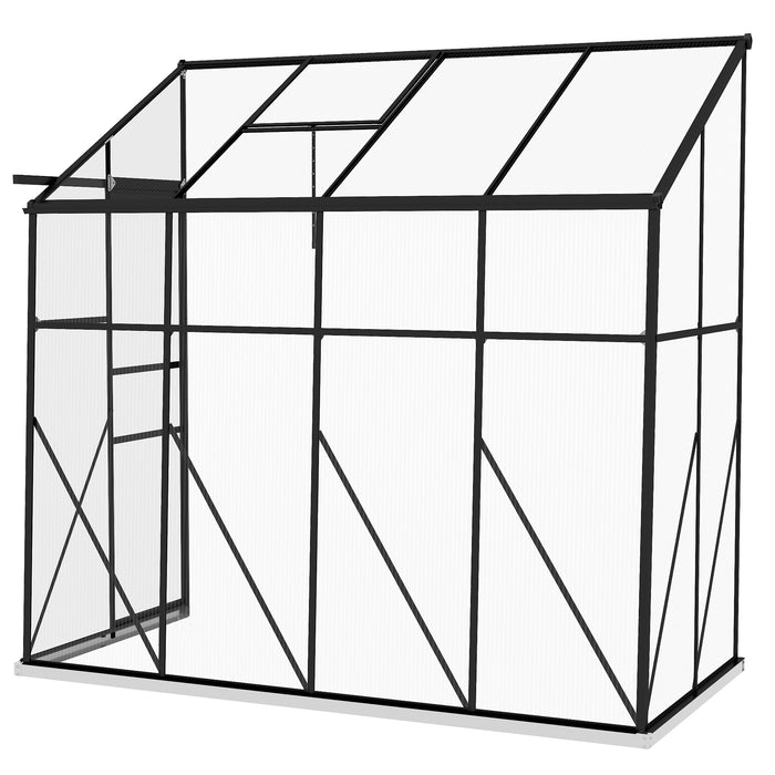 8' x 4' Walk-in Polycarbonate Greenhouse Lean-to Aluminum Green House with Rain Gutter and Foundation, Black