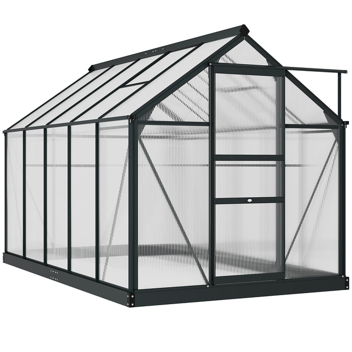 6' x 10' x 7' Polycarbonate Greenhouse, Heavy Duty Outdoor Aluminum Greenhouse Kit with Vent and Door for Backyard Garden, Gray