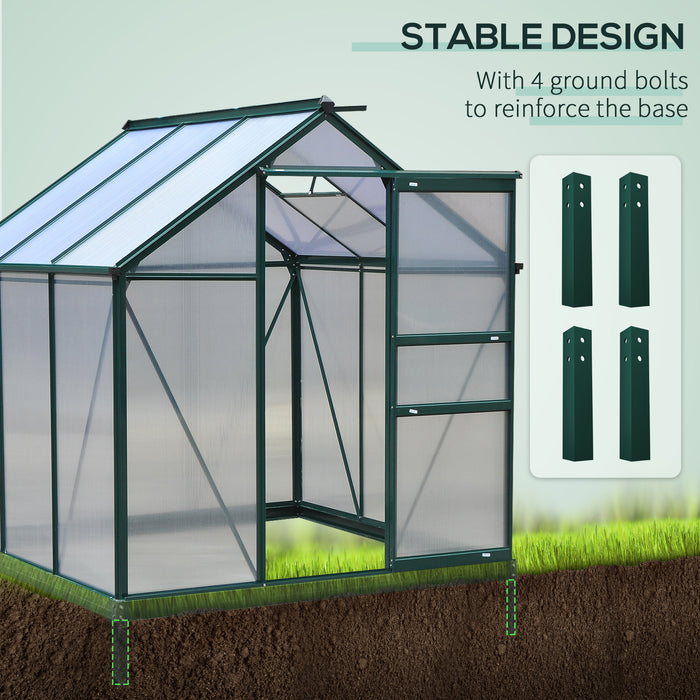 Outsunny Walk In Greenhouse 6' X 6' X 7' Aluminum Polycarbonate Portable Garden Greenhouse With Rooftop Vent & UV-Resistant Walls Dark Green