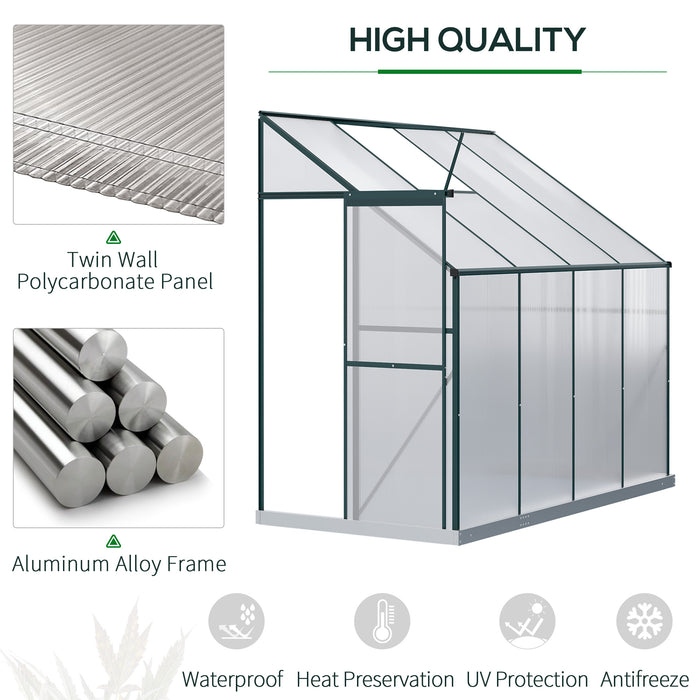 Outsunny Walk-In Garden Greenhouse Aluminum Polycarbonate with Roof Vent for Plants Herbs Vegetables 8' x 4' x 7' Green