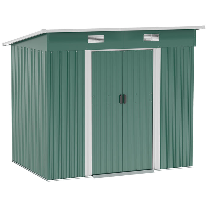 Metal Outdoor Storage Shed 7x4 Lockable Garden Tool Shed Dark Green