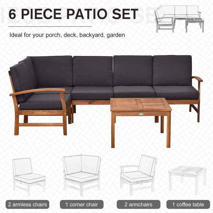 6PC Acacia Wood Sofa Set Outdoor Patio Furniture Grey Cushions Comfort & Style