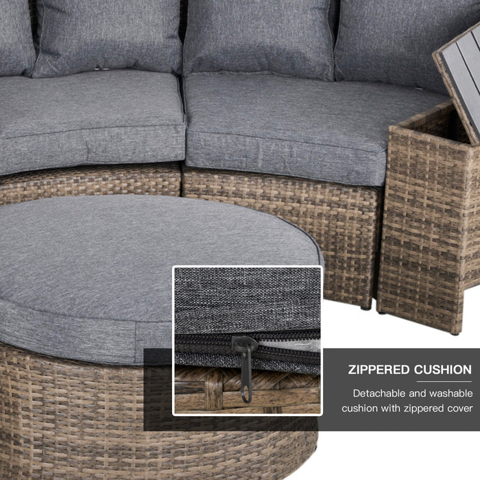 8 Piece Outdoor Rattan Sofa, Half Round Patio Furniture Set with Side Tables, Umbrella Hole, and Cushions, Mixed Grey