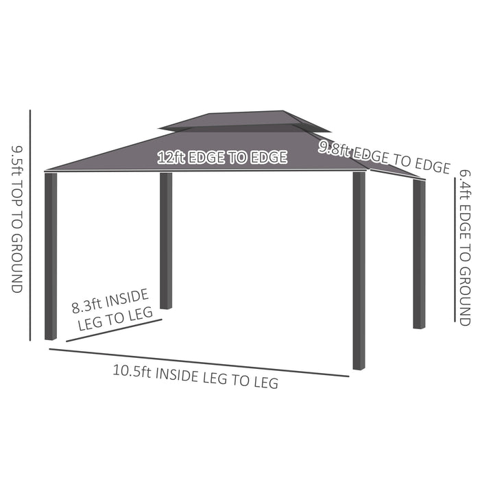 Hardtop Gazebo 10x12, Metal Roof Gazebo Canopy with Curtains and Netting, Aluminum Frame for Gardens, Patios, Backyards, Brown