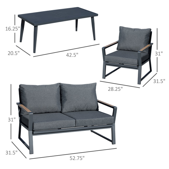 Aluminum Patio Furniture Set, 4-Piece, Dark Grey, Loveseat, Armchairs, Coffee Table