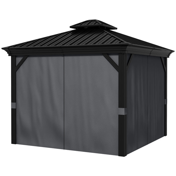 10x12 ft Hardtop Gazebo Pavilion Double Roof Aluminum Frame Sidewalls Dark Gray