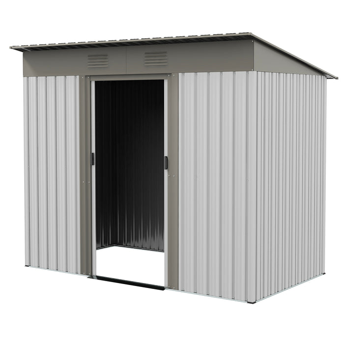 Metal Garden Shed 7' x 3.6' Silver Secure Outdoor Storage with Dual Locking Doors & Ventilation Steel Frame