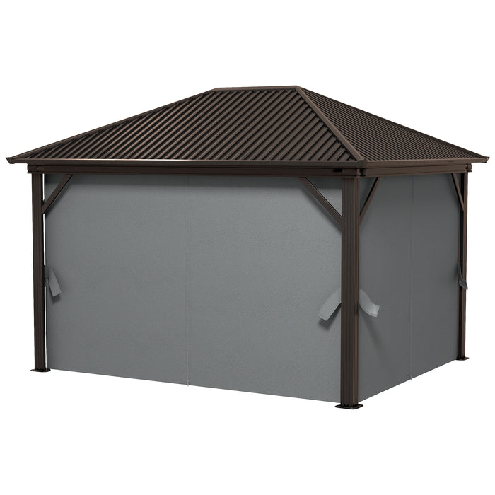 10' x 12' Hardtop Gazebo with Galvanized Steel Roof, Metal Canopy with Top Hook, Netting and Curtains, Dark Gray