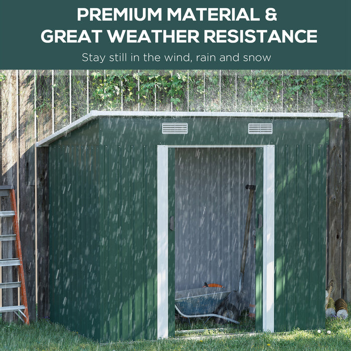 Metal Outdoor Storage Shed 7x4 Lockable Garden Tool Shed Dark Green