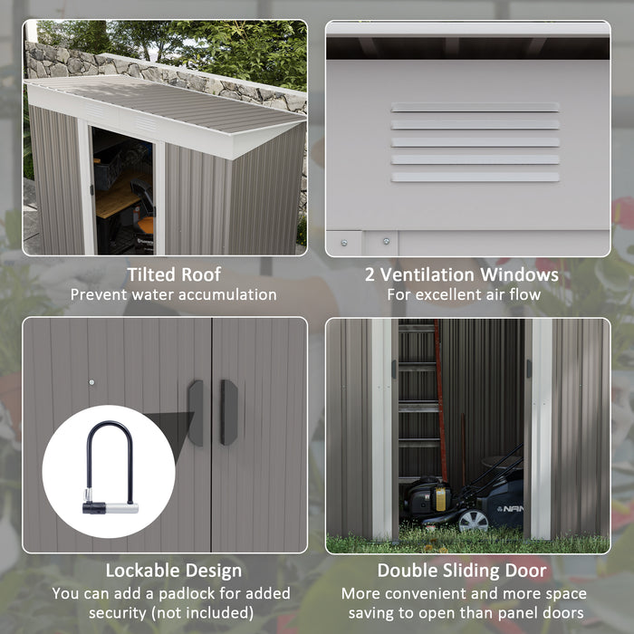 Metal Garden Shed 7x4 ft Light Gray Outdoor Tool Storage with Secure Locking Doors & Ventilation Steel Frame