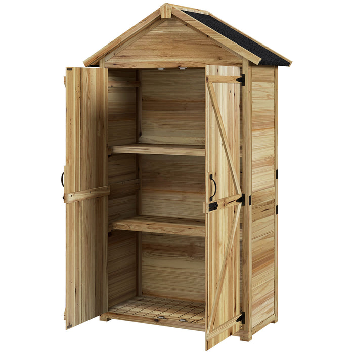 Outsunny Outdoor Storage Shed Wooden Garden Cabinet with Waterproof Roof Lockable Doors and Shelves for Backyard Natural