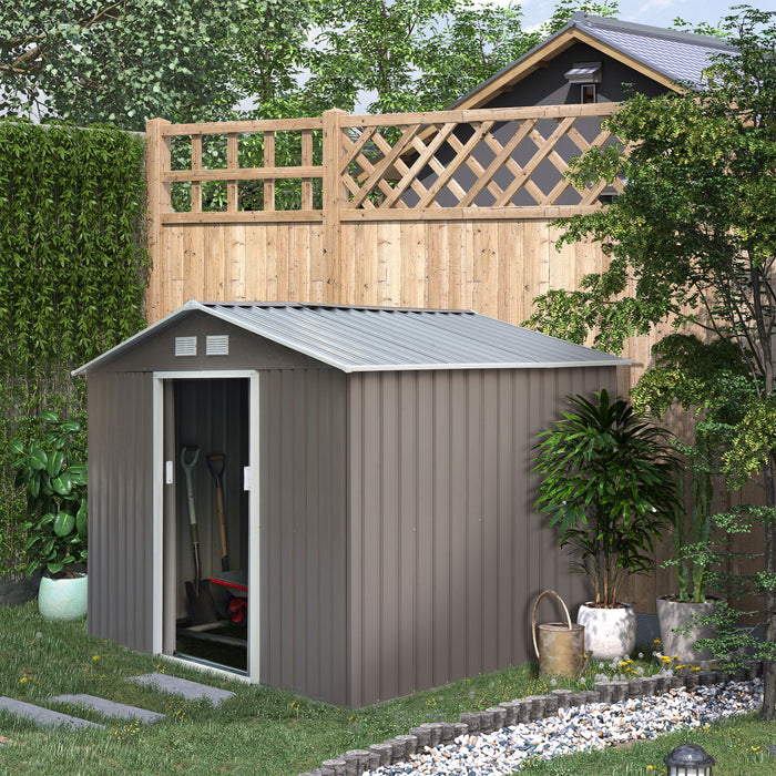 Garden Storage Sheds Outdoor Metal Gray 9.1'L x 6.4'W x 6.3'H