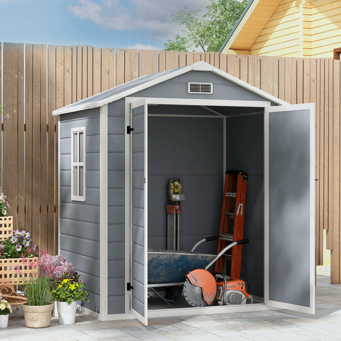 Garden Shed, 6'x4.5'Outdoor Storage Shed with Lockable Doors, Vent, Plastic Utility Tool Shed for Backyard, Patio, Gray