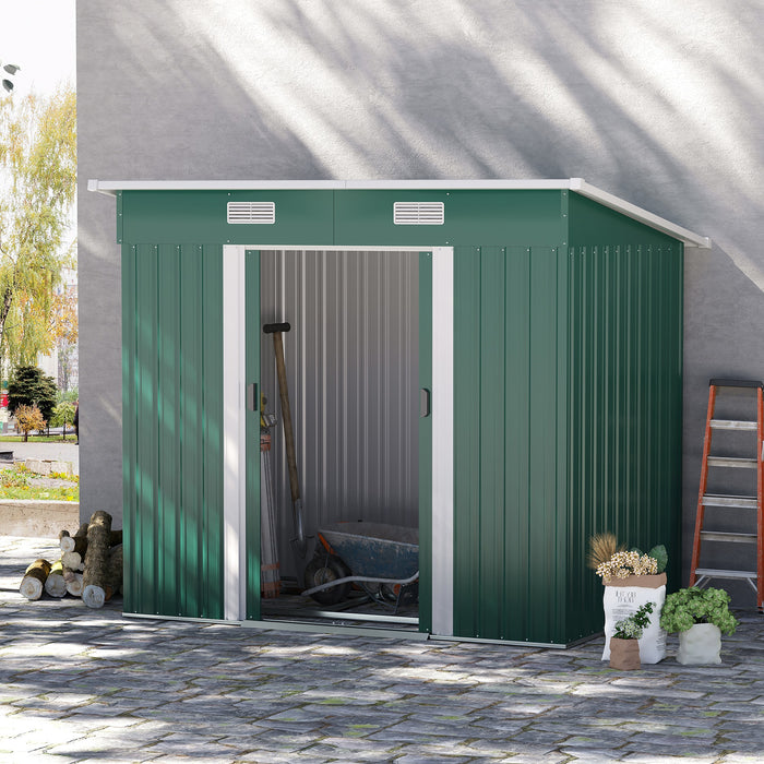 Metal Outdoor Storage Shed 7x4 Lockable Garden Tool Shed Dark Green