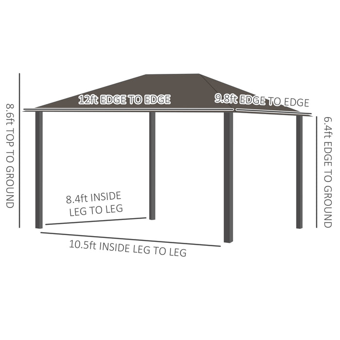 Alfresco Aluminum Haven: 10'x12' Hardtop Gazebo with Dark Grey Frame, Curtain Netting for Gardens