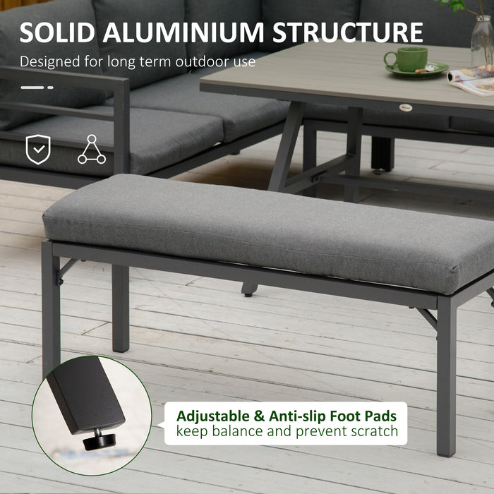 4PC Aluminium Patio Furniture Set Grey Outdoor Dining Sofa Sectional with Bench Table Cushions