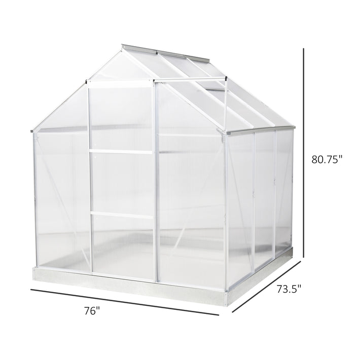 6' x 6' Portable Walk-In Greenhouse, Outdoor Plant Gardening Green House Canopy w/ Sliding Door & Adjustable Window, Silver