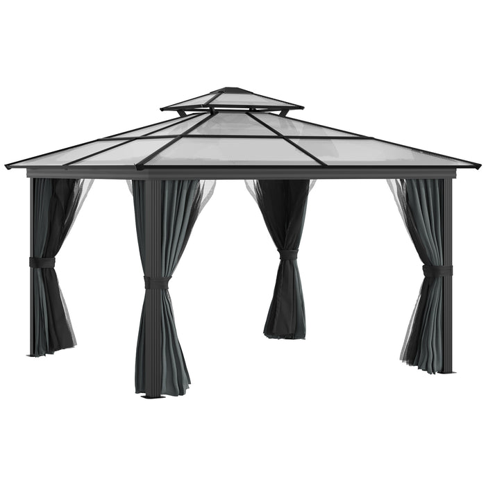 10x10 Aluminum Hardtop Gazebo Outdoor Shelter with Polycarbonate Canopy Curtains Netting Black