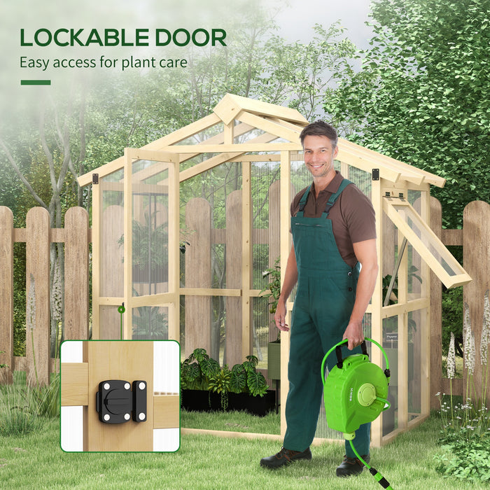 Outsunny Walk-in Polycarbonate Greenhouse Green House with Automatic Temperature Window and Lockable Door, 6.5' x 4' x 6.7'