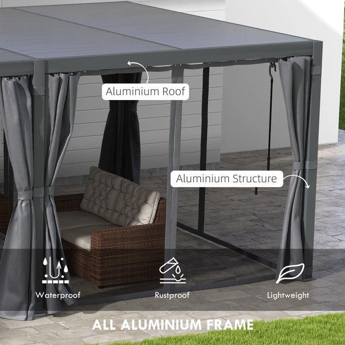 12' x 19' Aluminum Pergola with Adjustable Louvered, Outdoor Pergola with Curtains and Netting, Dark Gray