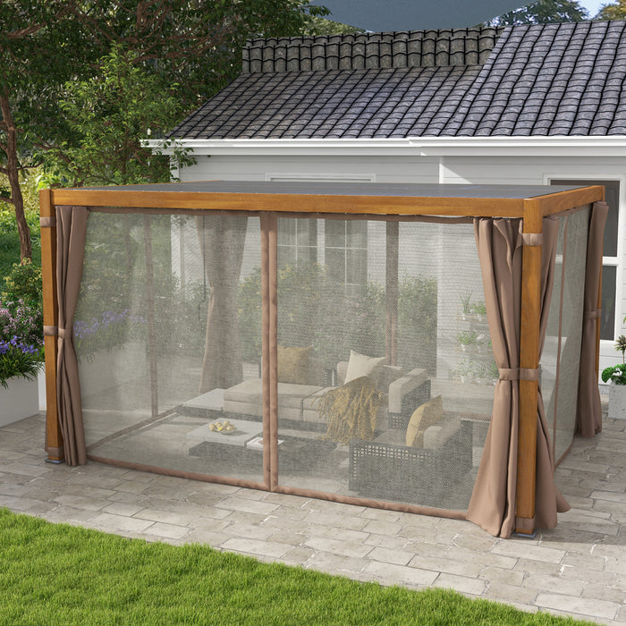 10x13 Aluminum Pergola, with 2 Adjustable Louvred Roofs,Curtains and Nettings, UV-Fighting and Waterproof, for Patio, Natural