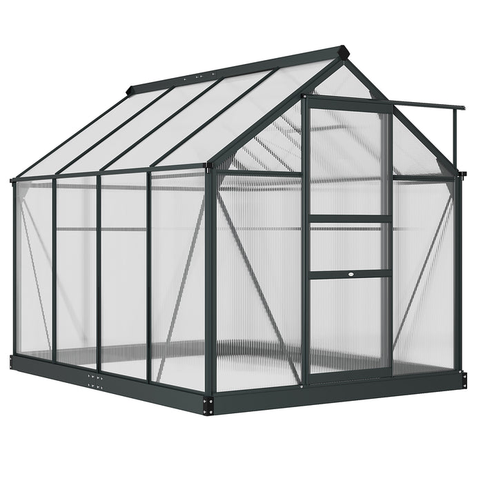 6' x 8' x 7' Polycarbonate Greenhouse, Outdoor Aluminum Walk-in Greenhouse Kit with Vent and Door for Backyard Garden, Gray