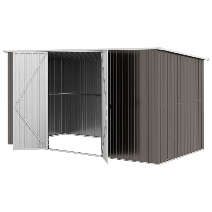 11' x 6' Storage Shed w/ Lockable Door, Galvanized Metal Utility Outdoor Shed for Backyard, Bike, Patio, Light Gray