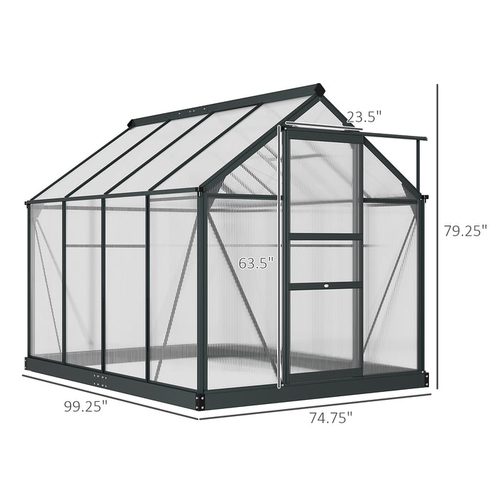 6' x 8' x 7' Polycarbonate Greenhouse, Outdoor Aluminum Walk-in Greenhouse Kit with Vent and Door for Backyard Garden, Gray