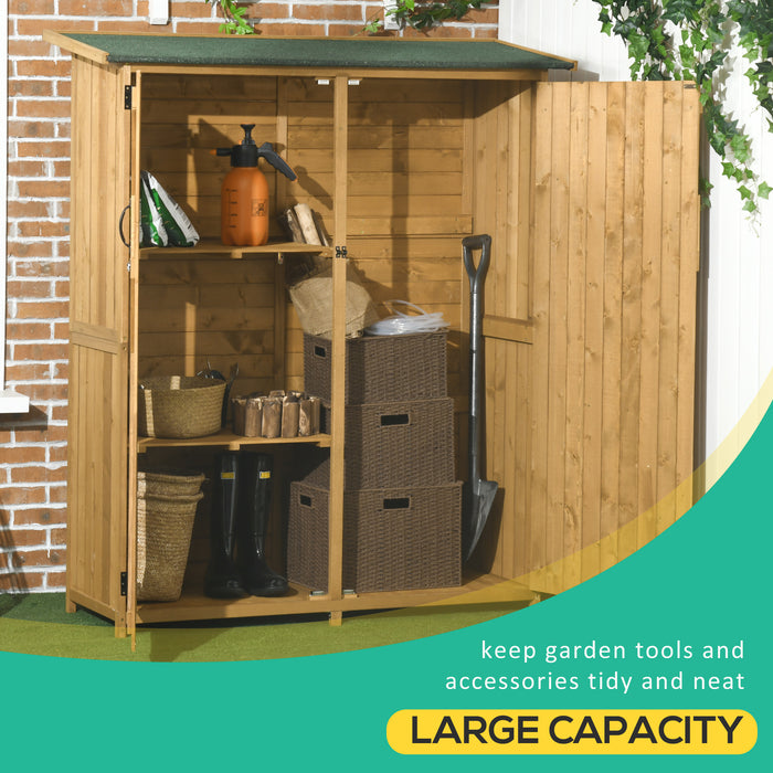 Outsunny Outdoor Wooden Storage Cabinet Garden Shed Utility Tool Organizer Waterproof Asphalt Roof Lockable Doors 3 Shelves Natural