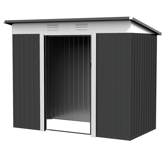 Durable Metal Garden Shed: 8x4ft Gray with Lockable Doors & Vented Steel Frame