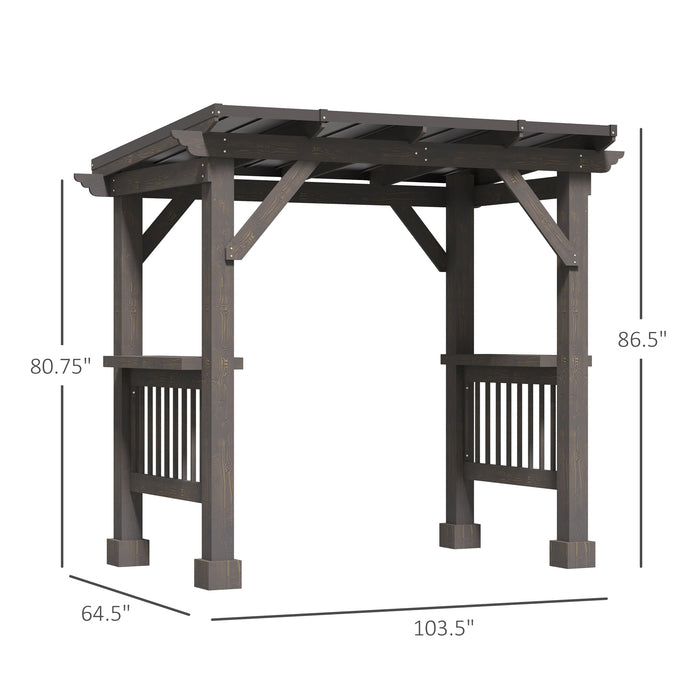 8.5 x 5.5ft Wooden Grill Gazebo Outdoor BBQ with Bar Counters, Hardtop Barbecue Pergola with Steel Pent Roof for Patio, Backyard, Poolside