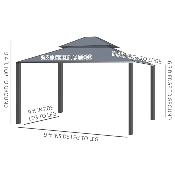 10x10 Gazebo Hardtop, with Curtains, Nettings, Metal Double Roof, Aluminum Frame and Hooks, for Garden, Patio, Dark Brown